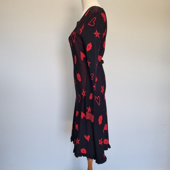 Hi There Karen Walker Black & Red Heart & Lip Print Knit Dress Size S - Picture 3 of 7